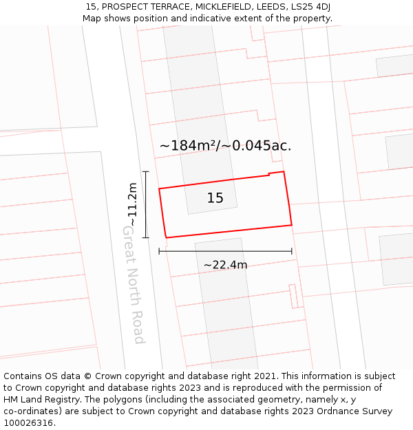 15, PROSPECT TERRACE, MICKLEFIELD, LEEDS, LS25 4DJ: Plot and title map