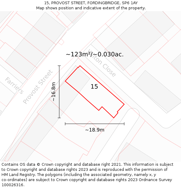 15, PROVOST STREET, FORDINGBRIDGE, SP6 1AY: Plot and title map