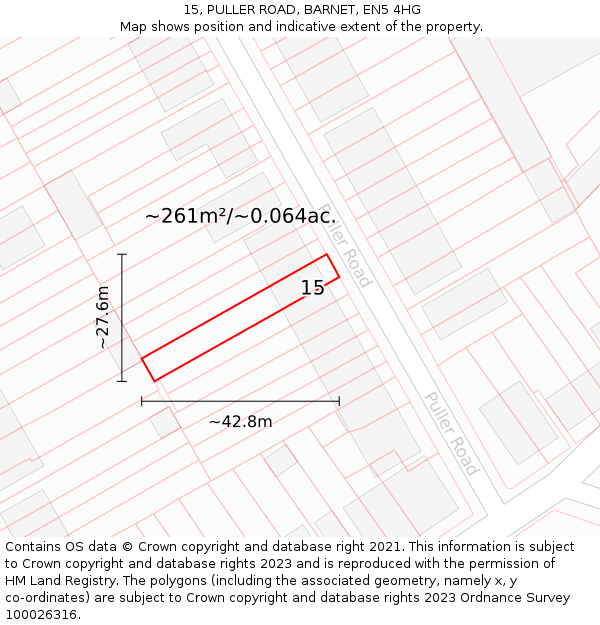 15, PULLER ROAD, BARNET, EN5 4HG: Plot and title map