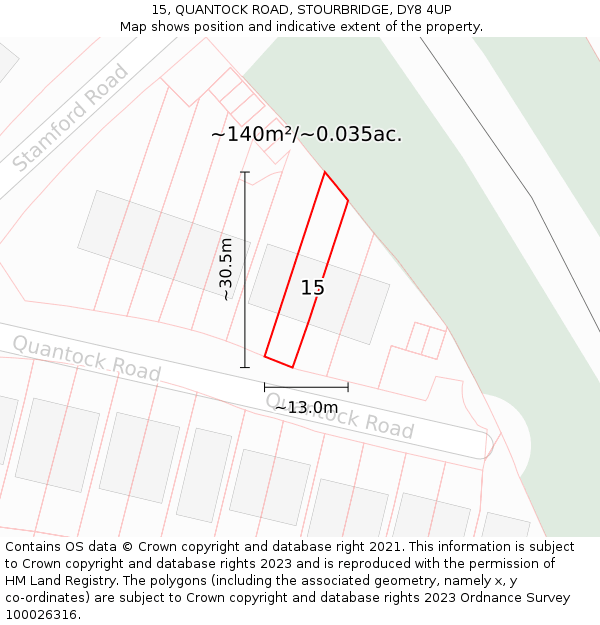 15, QUANTOCK ROAD, STOURBRIDGE, DY8 4UP: Plot and title map