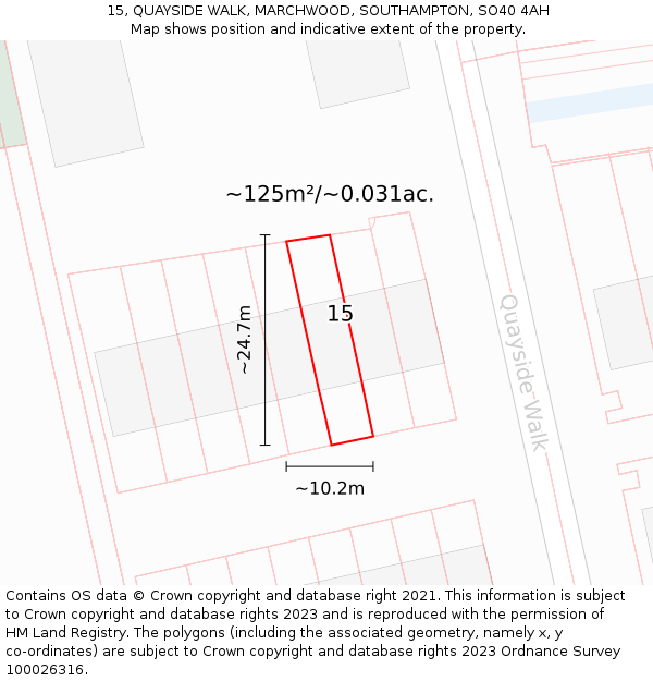 15, QUAYSIDE WALK, MARCHWOOD, SOUTHAMPTON, SO40 4AH: Plot and title map