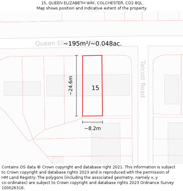 15, QUEEN ELIZABETH WAY, COLCHESTER, CO2 8QL: Plot and title map