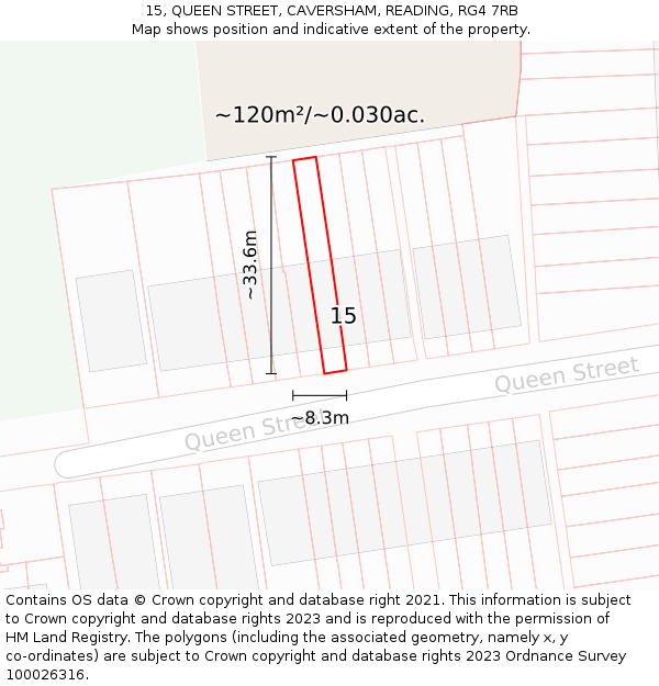15, QUEEN STREET, CAVERSHAM, READING, RG4 7RB: Plot and title map