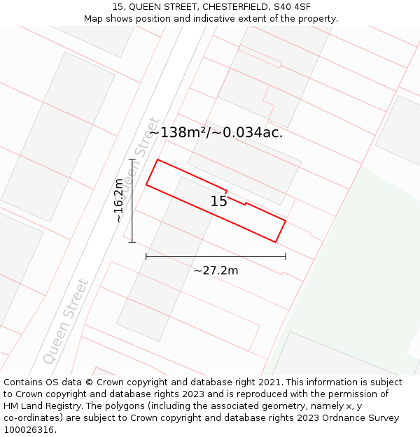 15, QUEEN STREET, CHESTERFIELD, S40 4SF: Plot and title map