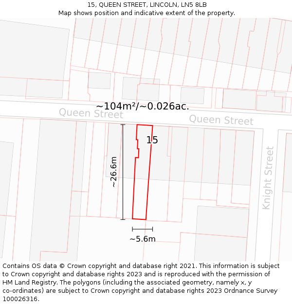 15, QUEEN STREET, LINCOLN, LN5 8LB: Plot and title map
