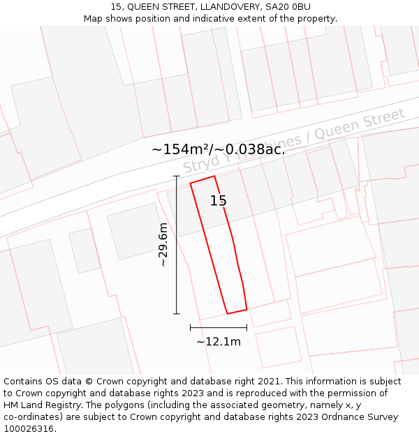15, QUEEN STREET, LLANDOVERY, SA20 0BU: Plot and title map