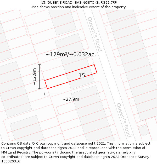 15, QUEENS ROAD, BASINGSTOKE, RG21 7RF: Plot and title map