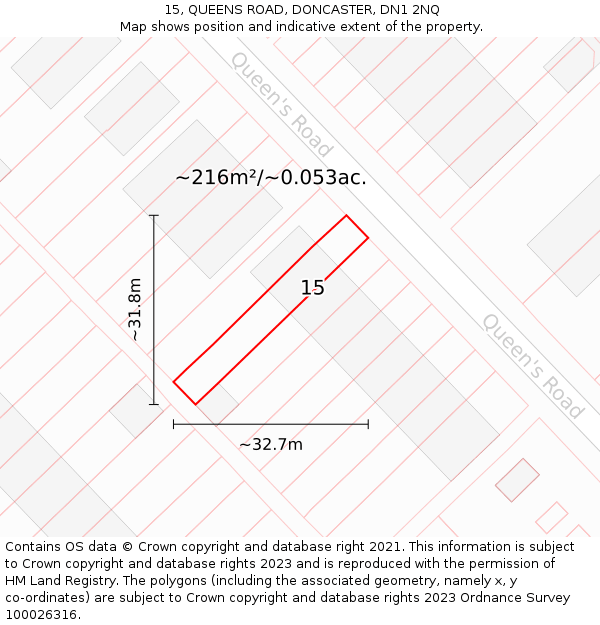 15, QUEENS ROAD, DONCASTER, DN1 2NQ: Plot and title map