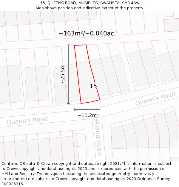 15, QUEENS ROAD, MUMBLES, SWANSEA, SA3 4AW: Plot and title map