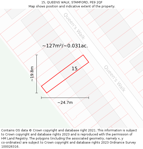 15, QUEENS WALK, STAMFORD, PE9 2QF: Plot and title map