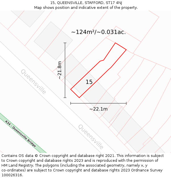 15, QUEENSVILLE, STAFFORD, ST17 4NJ: Plot and title map
