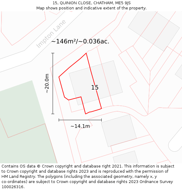 15, QUINION CLOSE, CHATHAM, ME5 9JS: Plot and title map