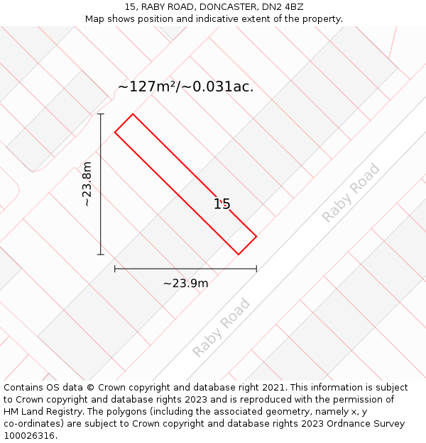15, RABY ROAD, DONCASTER, DN2 4BZ: Plot and title map