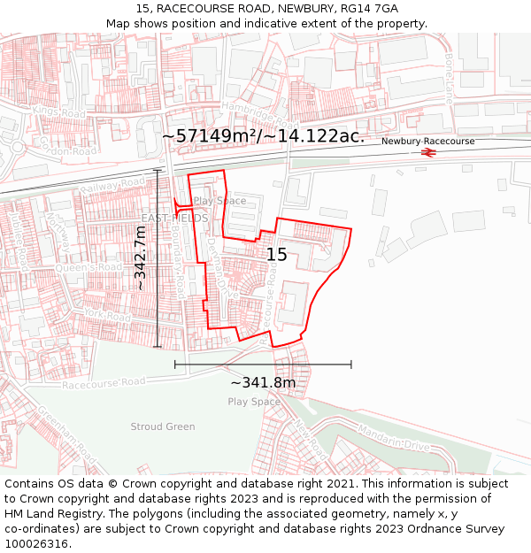 15, RACECOURSE ROAD, NEWBURY, RG14 7GA: Plot and title map