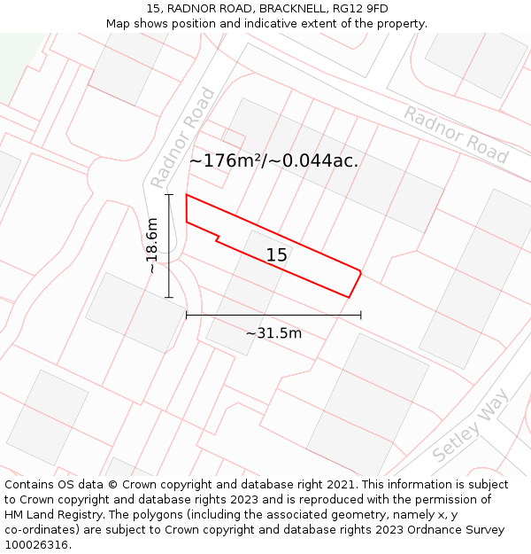 15, RADNOR ROAD, BRACKNELL, RG12 9FD: Plot and title map