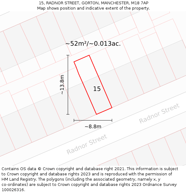 15, RADNOR STREET, GORTON, MANCHESTER, M18 7AP: Plot and title map