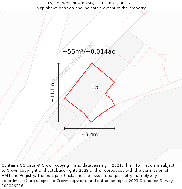 15, RAILWAY VIEW ROAD, CLITHEROE, BB7 2HE: Plot and title map