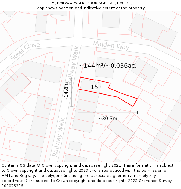 15, RAILWAY WALK, BROMSGROVE, B60 3GJ: Plot and title map