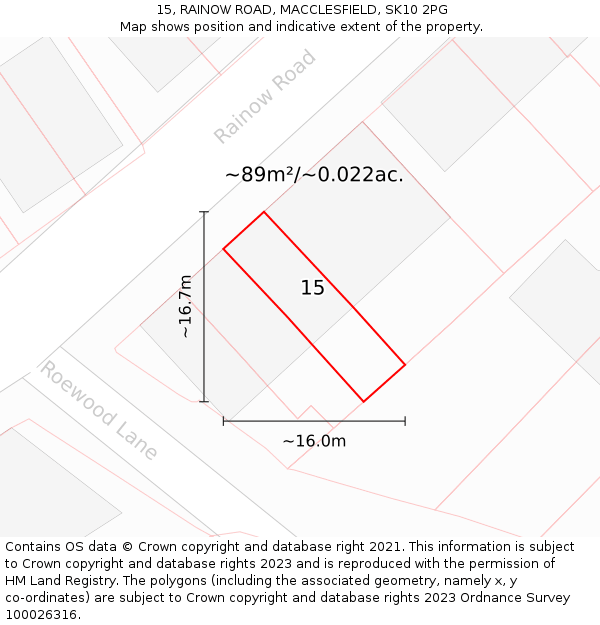 15, RAINOW ROAD, MACCLESFIELD, SK10 2PG: Plot and title map