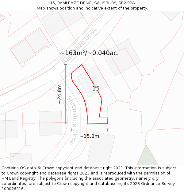 15, RAMLEAZE DRIVE, SALISBURY, SP2 9PA: Plot and title map