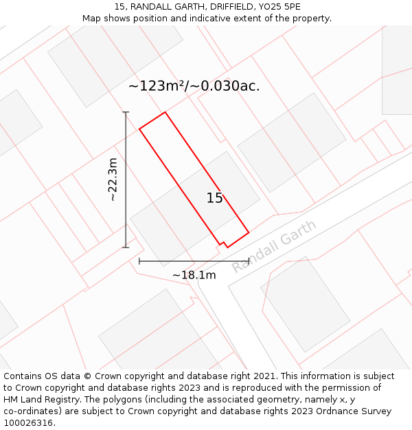 15, RANDALL GARTH, DRIFFIELD, YO25 5PE: Plot and title map