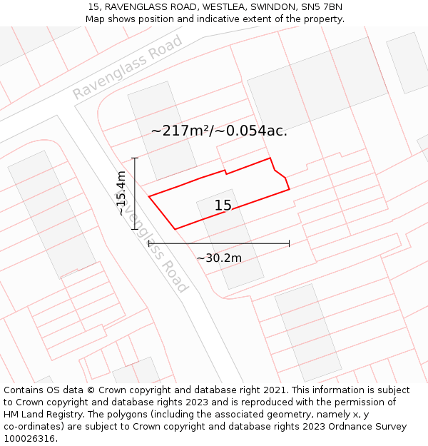 15, RAVENGLASS ROAD, WESTLEA, SWINDON, SN5 7BN: Plot and title map