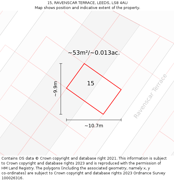 15, RAVENSCAR TERRACE, LEEDS, LS8 4AU: Plot and title map