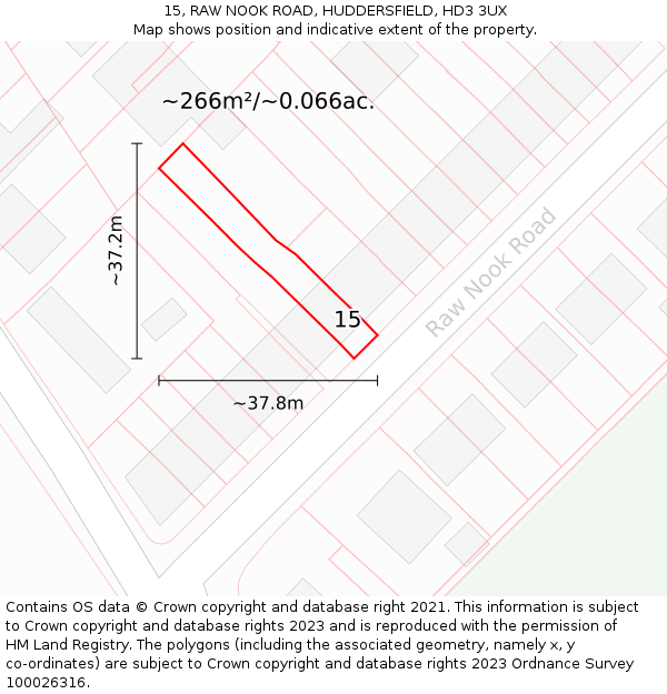 15, RAW NOOK ROAD, HUDDERSFIELD, HD3 3UX: Plot and title map