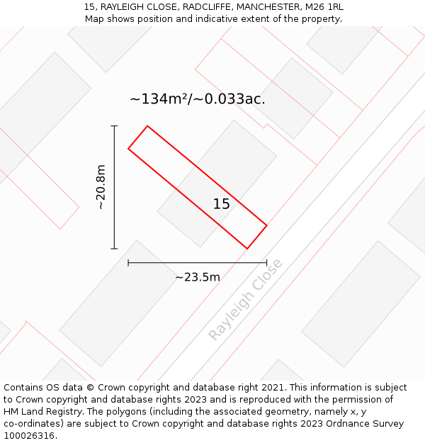 15, RAYLEIGH CLOSE, RADCLIFFE, MANCHESTER, M26 1RL: Plot and title map