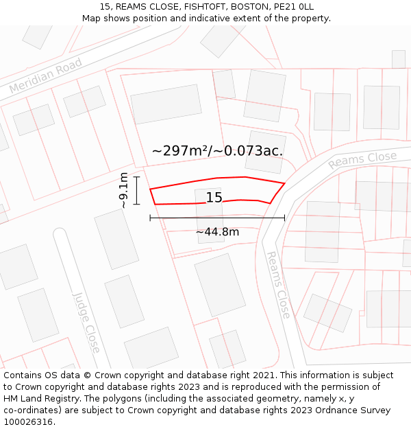 15, REAMS CLOSE, FISHTOFT, BOSTON, PE21 0LL: Plot and title map