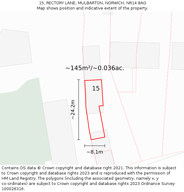 15, RECTORY LANE, MULBARTON, NORWICH, NR14 8AG: Plot and title map