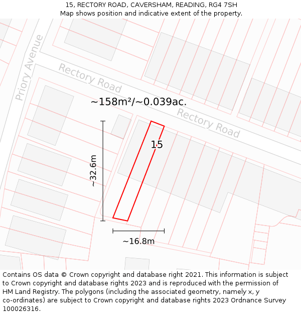 15, RECTORY ROAD, CAVERSHAM, READING, RG4 7SH: Plot and title map