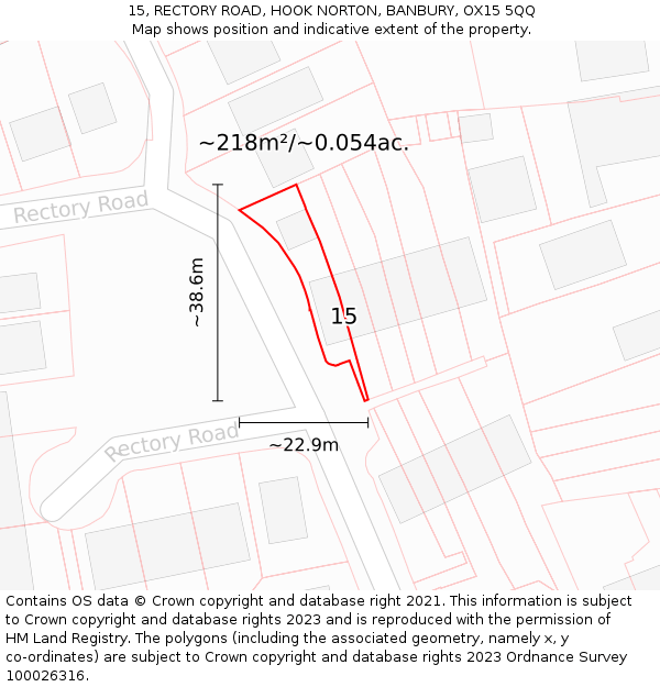 15, RECTORY ROAD, HOOK NORTON, BANBURY, OX15 5QQ: Plot and title map