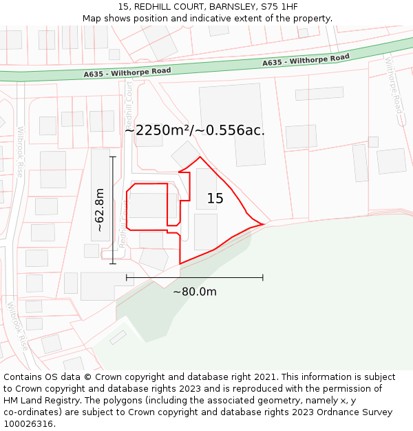15, REDHILL COURT, BARNSLEY, S75 1HF: Plot and title map