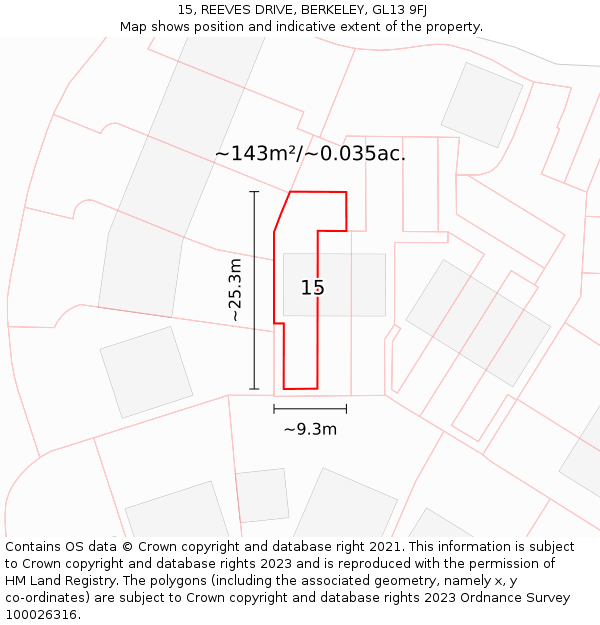 15, REEVES DRIVE, BERKELEY, GL13 9FJ: Plot and title map