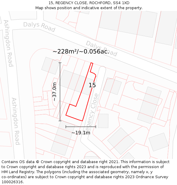 15, REGENCY CLOSE, ROCHFORD, SS4 1XD: Plot and title map