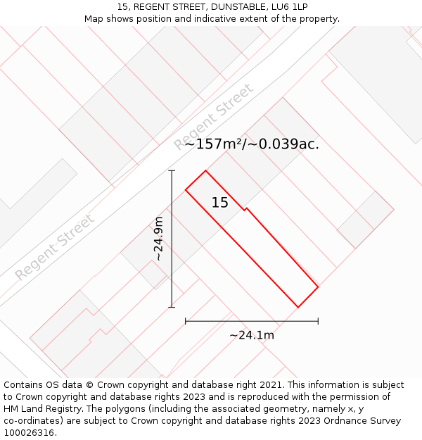 15, REGENT STREET, DUNSTABLE, LU6 1LP: Plot and title map
