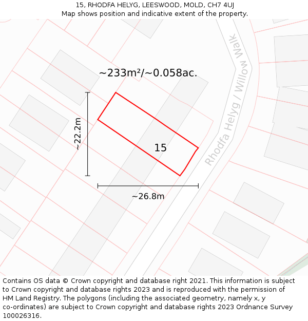 15, RHODFA HELYG, LEESWOOD, MOLD, CH7 4UJ: Plot and title map