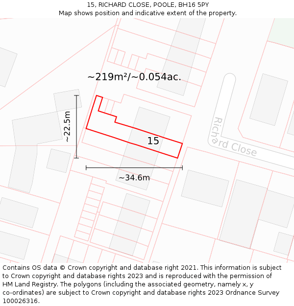 15, RICHARD CLOSE, POOLE, BH16 5PY: Plot and title map