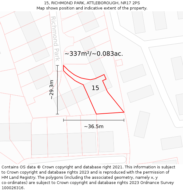 15, RICHMOND PARK, ATTLEBOROUGH, NR17 2PS: Plot and title map