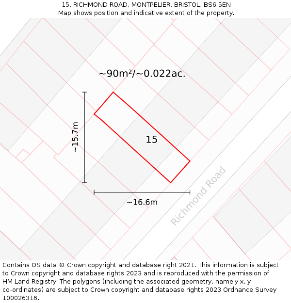 15, RICHMOND ROAD, MONTPELIER, BRISTOL, BS6 5EN: Plot and title map