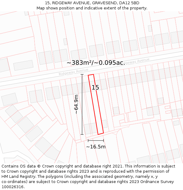15, RIDGEWAY AVENUE, GRAVESEND, DA12 5BD: Plot and title map