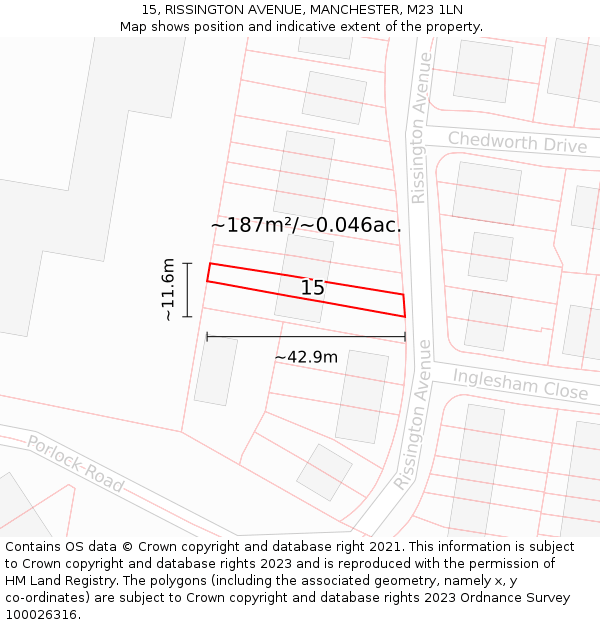 15, RISSINGTON AVENUE, MANCHESTER, M23 1LN: Plot and title map