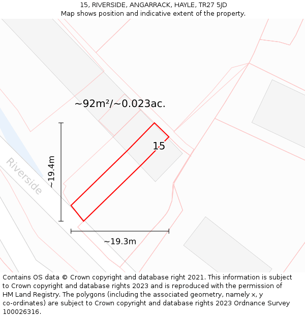 15, RIVERSIDE, ANGARRACK, HAYLE, TR27 5JD: Plot and title map