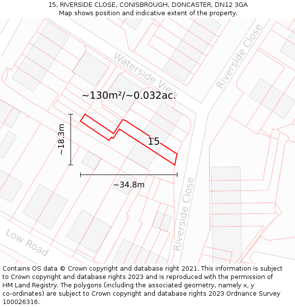 15, RIVERSIDE CLOSE, CONISBROUGH, DONCASTER, DN12 3GA: Plot and title map