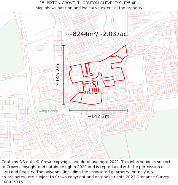 15, RIXTON GROVE, THORNTON-CLEVELEYS, FY5 4PU: Plot and title map