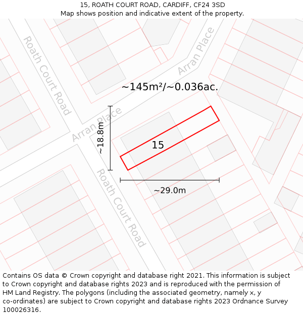 15, ROATH COURT ROAD, CARDIFF, CF24 3SD: Plot and title map