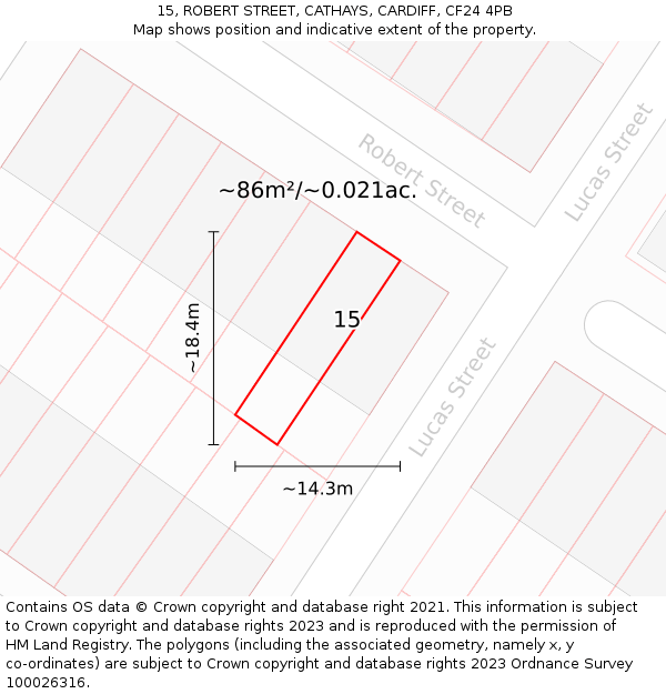 15, ROBERT STREET, CATHAYS, CARDIFF, CF24 4PB: Plot and title map
