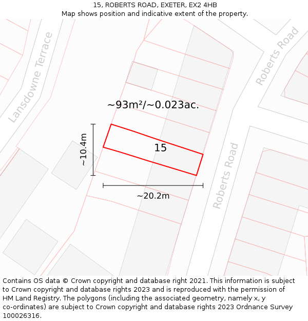 15, ROBERTS ROAD, EXETER, EX2 4HB: Plot and title map