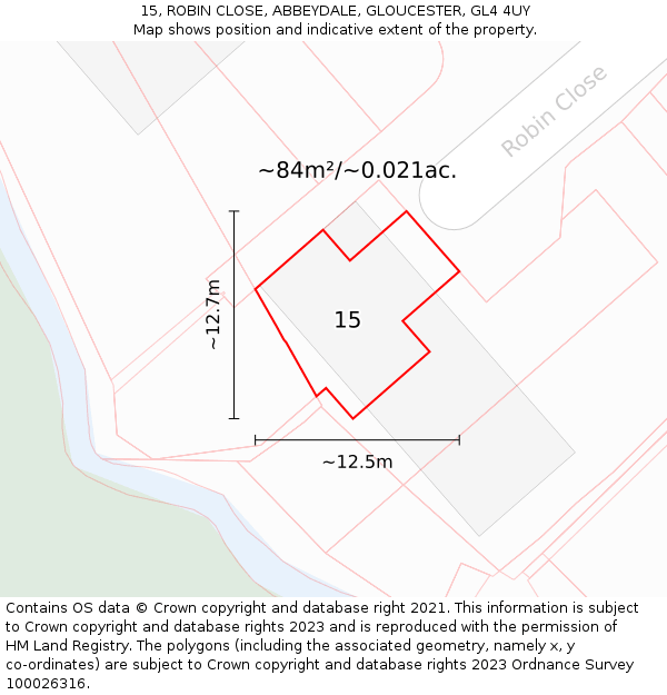 15, ROBIN CLOSE, ABBEYDALE, GLOUCESTER, GL4 4UY: Plot and title map
